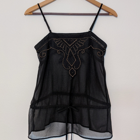 Sheer drawstring waist embroidered beaded tank - Picture 6 of 8